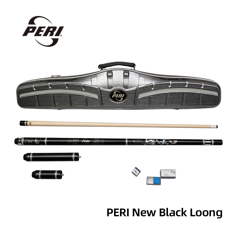 The PERI New Black Loong Luxury Set Defines Professional Standards. Includes an Aurora Series hard case, two solid wood extensions, and PERI chalk - a complete top-tier solution for the discerning player.